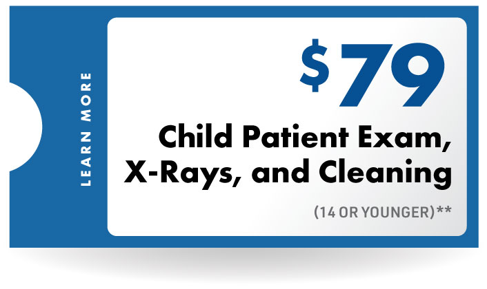 $79 child patients exam, x-rays and cleaning