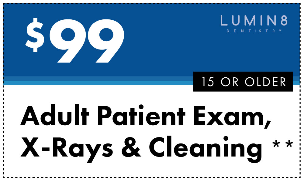 $99 adult  patients exam, x-rays and cleaning